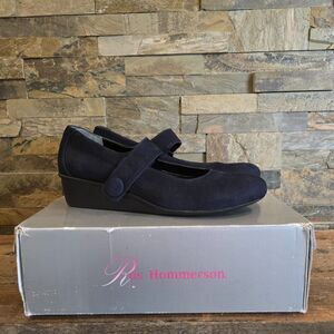 Ros Hommerson Elsa Navy Blue Nubuck Shoes Women's Size 11.5 SS Mary Jane Wedge